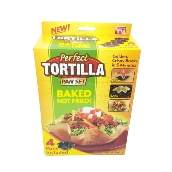 Perfect Tortilla Pan Set 4 Pc Maker Baked Not Fried Taco Bowls New - Picture 1 of 9